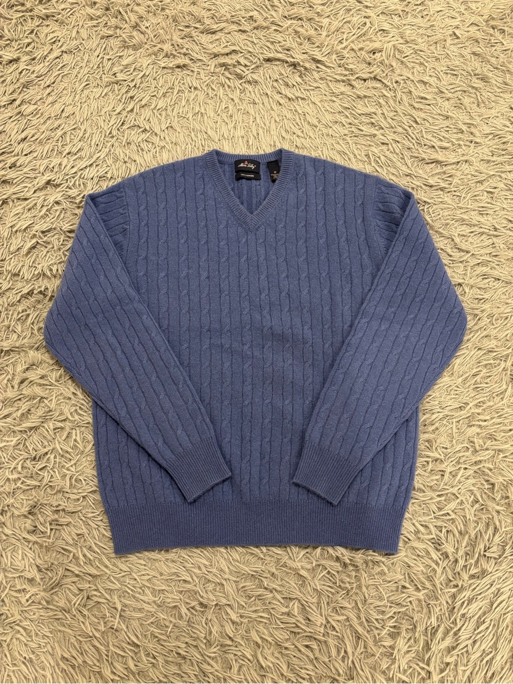 Allen Solly Sweater Men’s Blue 100% Cashmere V-Neck Medium Cable Knit Preppy